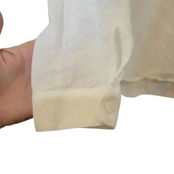 AO Aho Po'I Raity Women's White Cotton Button Down Top w Set In Lace Accents - Picture 7 of 13